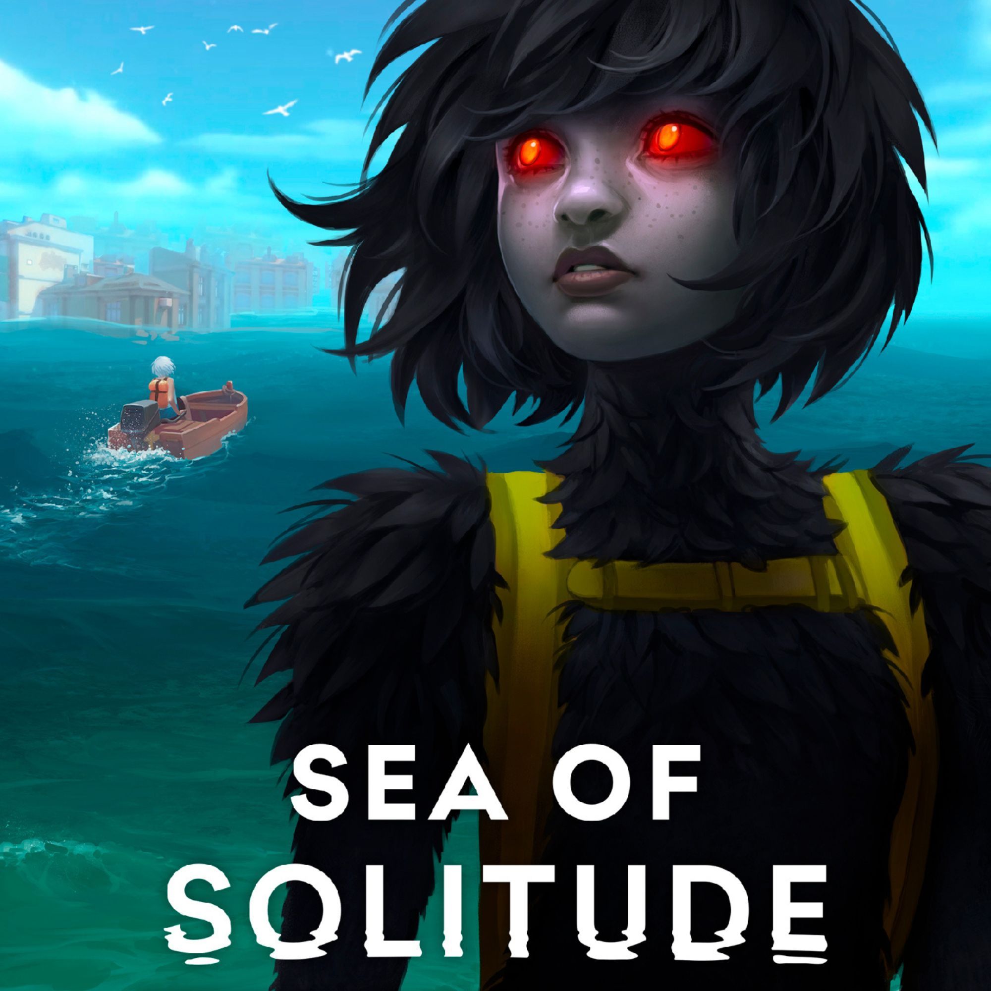 2000x2000 tag cover for Sea Of Solitude with a dark-haired woman looking out to see behind the game's logo