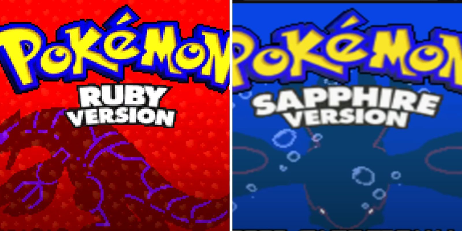 The Pokemon character is showing the Ruby and Sapphire version titles.