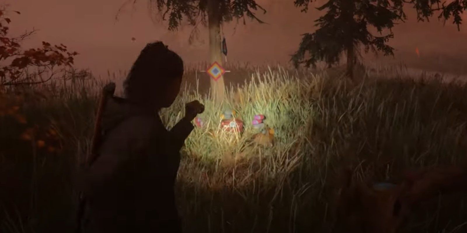 The Alan Wake 2 character found a lunch box to the right of the Valhalla Nursing Home in some long grass next to a tree with a dreamcatcher.