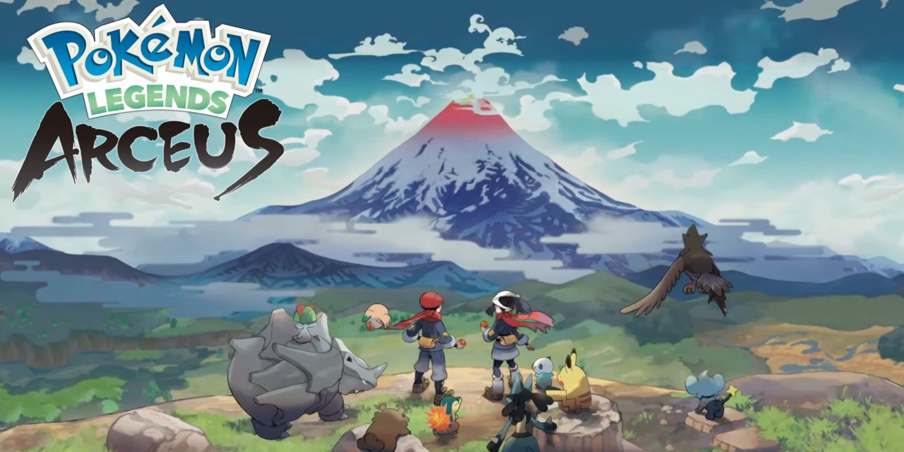 The Pokemon character is displaying the title screen for Pokemon Legends Arceus.