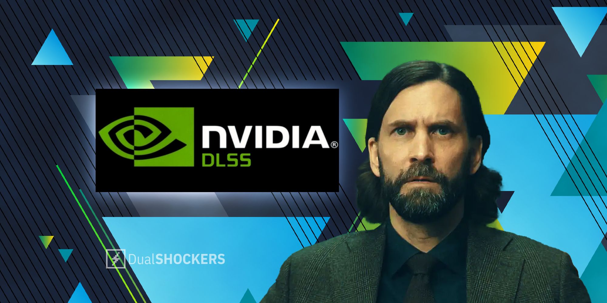 nvidia DLSS logo and Alan Wake 2