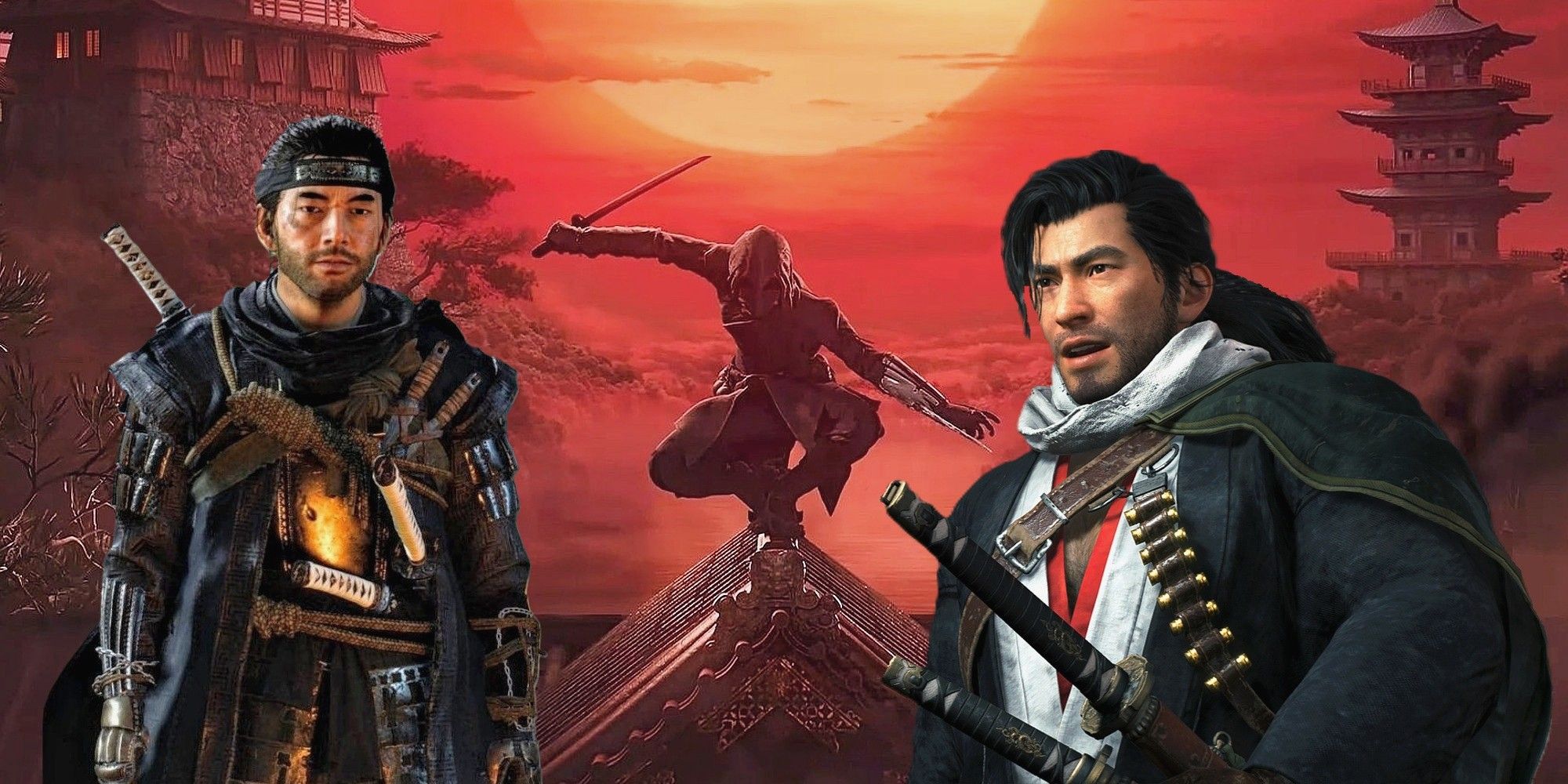 Ghost of Tsushima, Rise of Ronin, and Assassin's Creed Red Samurai Games Mash-Up