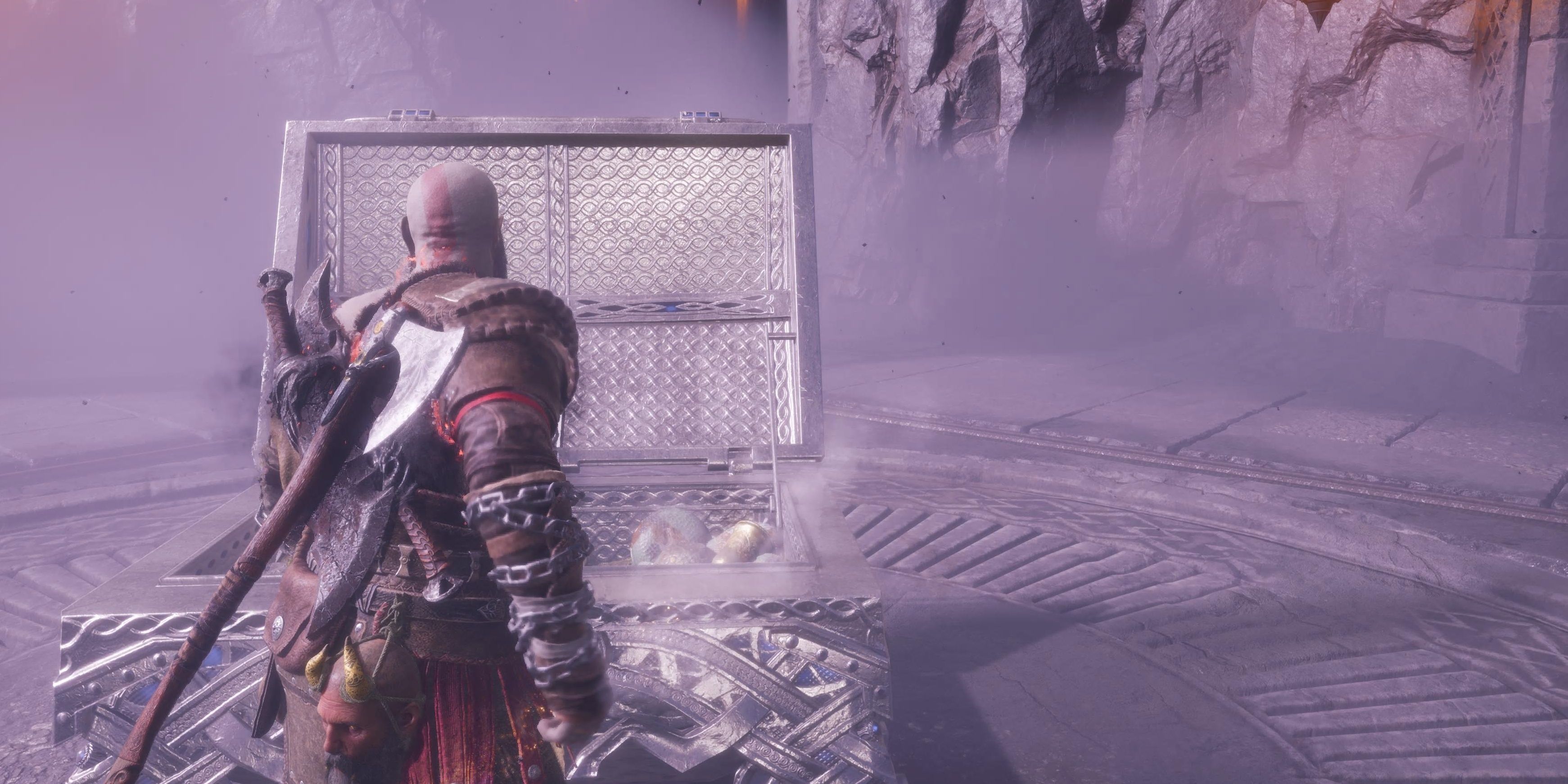 Kratos opens a crate in God of War Ragnarok Valhalla