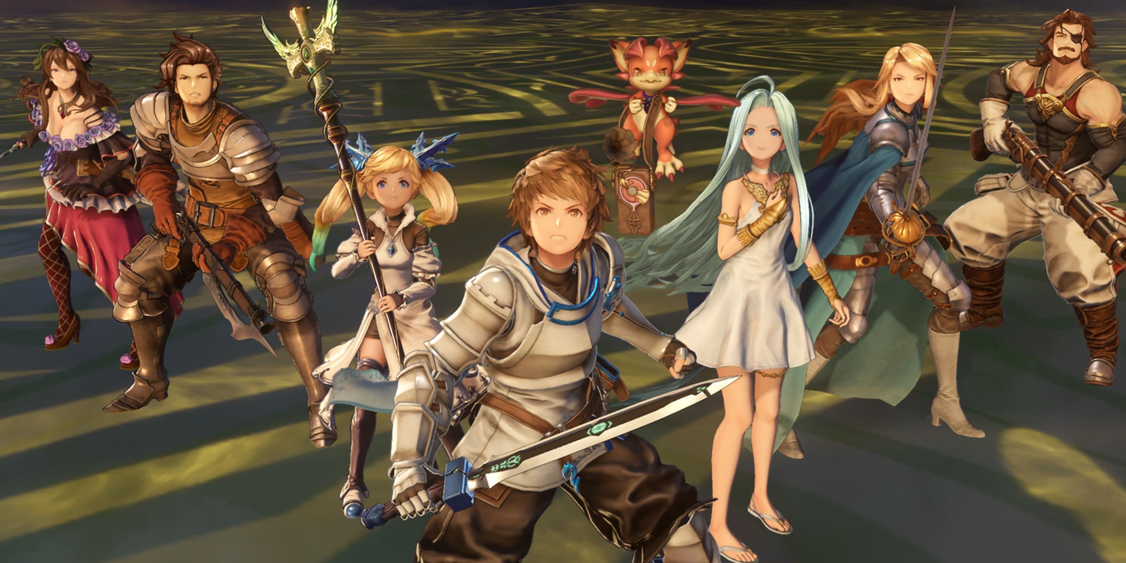 Gran and the gang ready for combat in Granblue Fantasy Relink