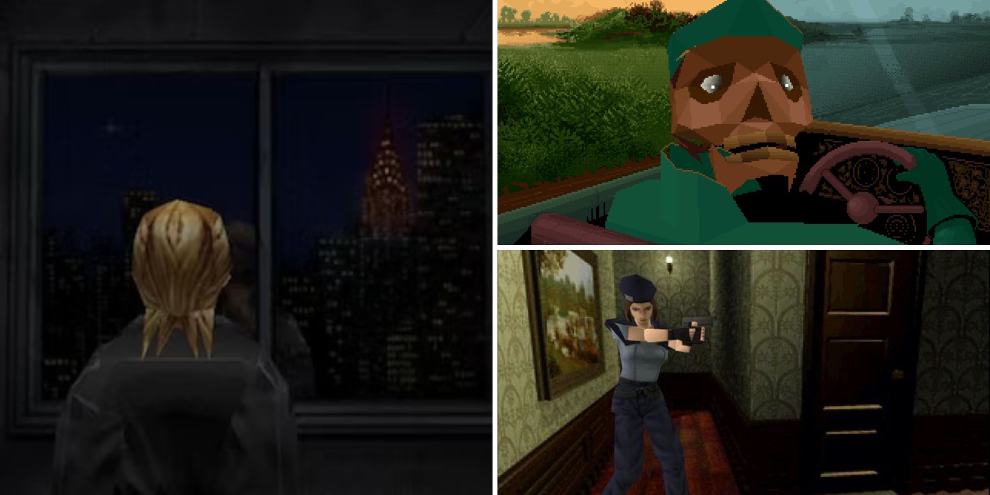 Collage of the best retro horror games (Parasite Eve, Alone in the Dark, Resident Evil)