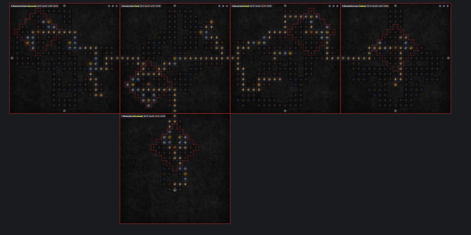 A screenshot of the planned Meteor Firewall Sorcerer build's Paragon boards