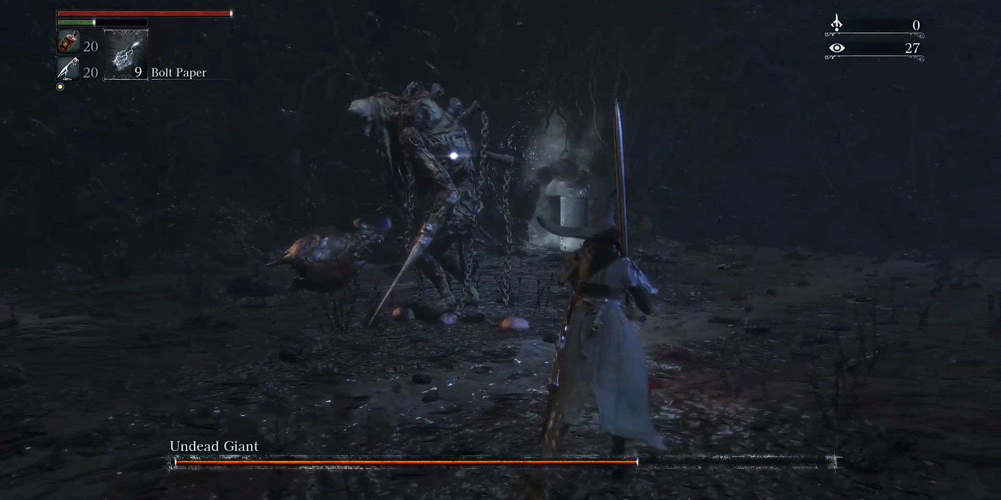 Bloodborne Chalice Dungeons Boss Enocunter com Undead Giant