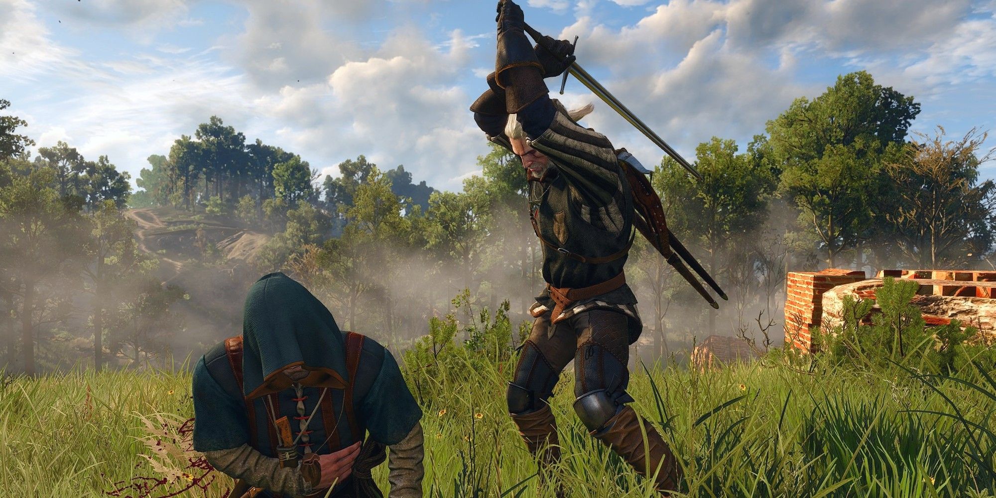 The Witcher 3 Geralt executing a bandit