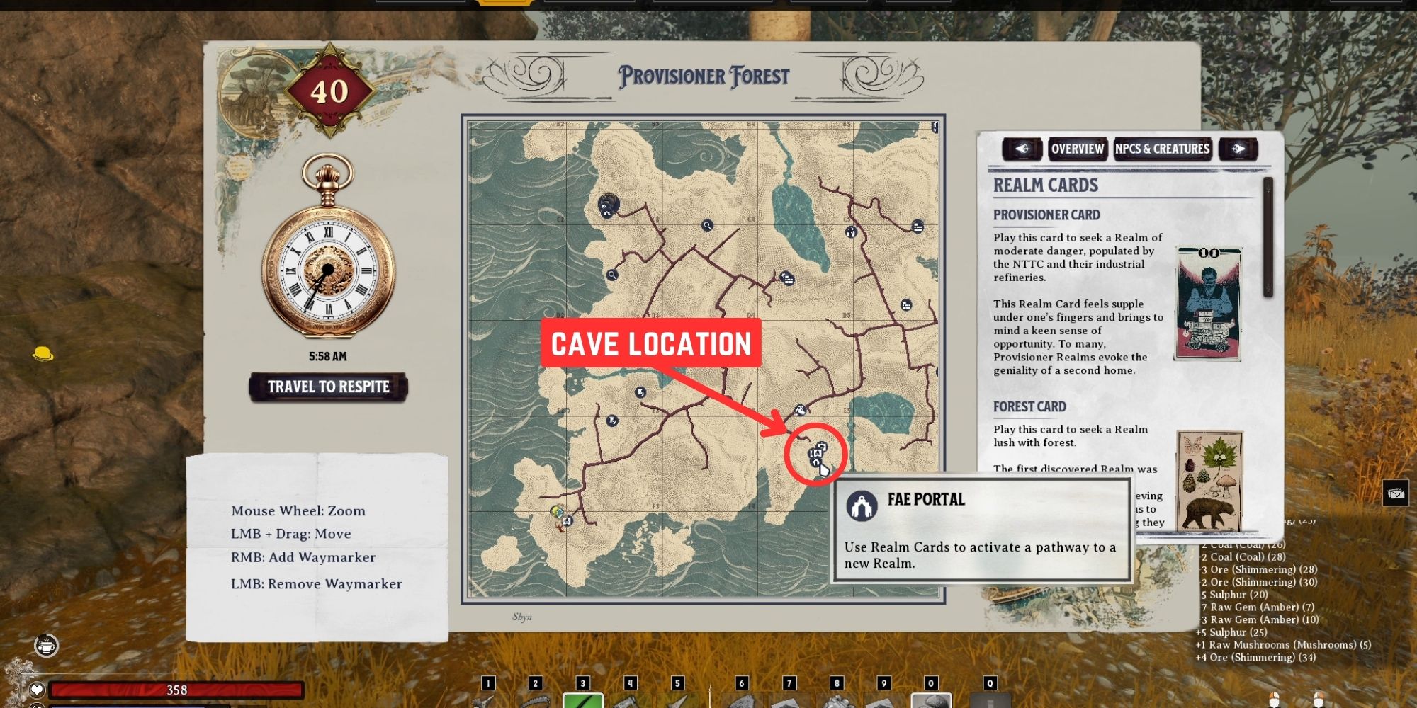 cave location with coal on the map in nightingale