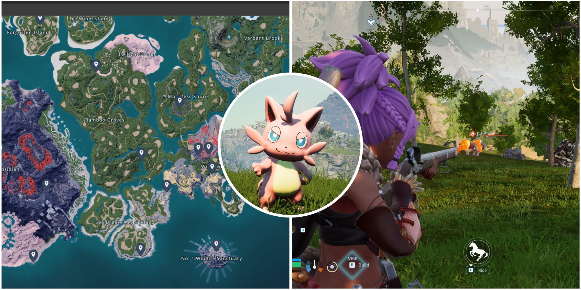 Imagem em destaque do Palworld mostrando o mapa e o personagem