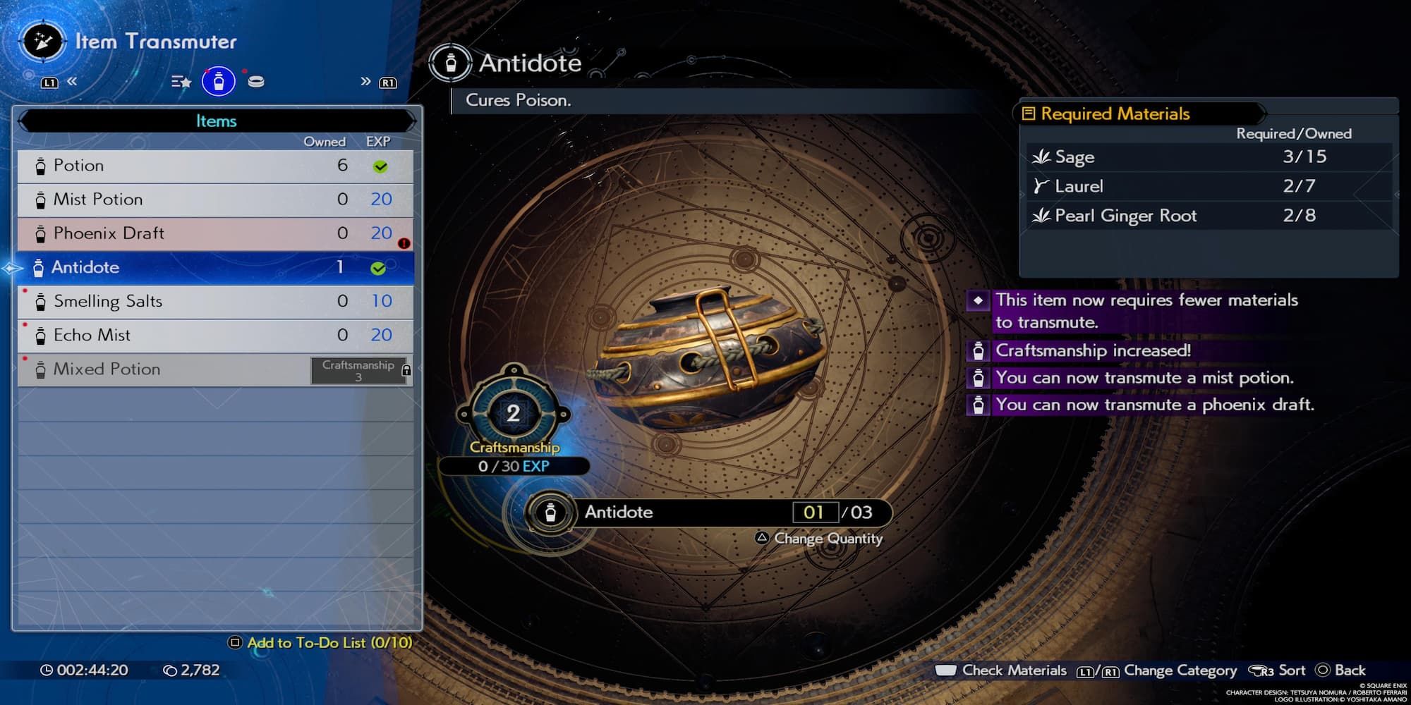 The Player Making An Antidote In The Item Transmuter