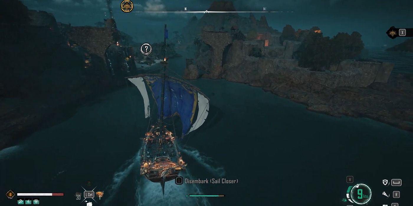 Ship reaching an outpost dock in Skull and Bones
