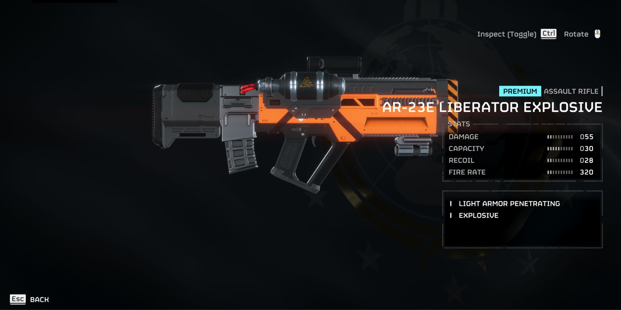 a screenshot of the details page for the AR-23E Liberator Explosive weapon