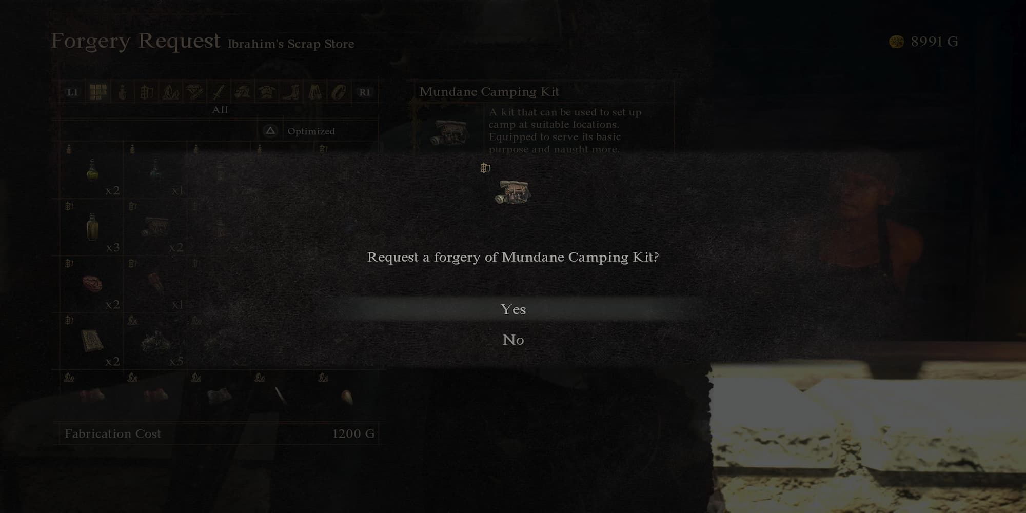 The Player Requesting A Forgery Of Mundane Camping Kit 