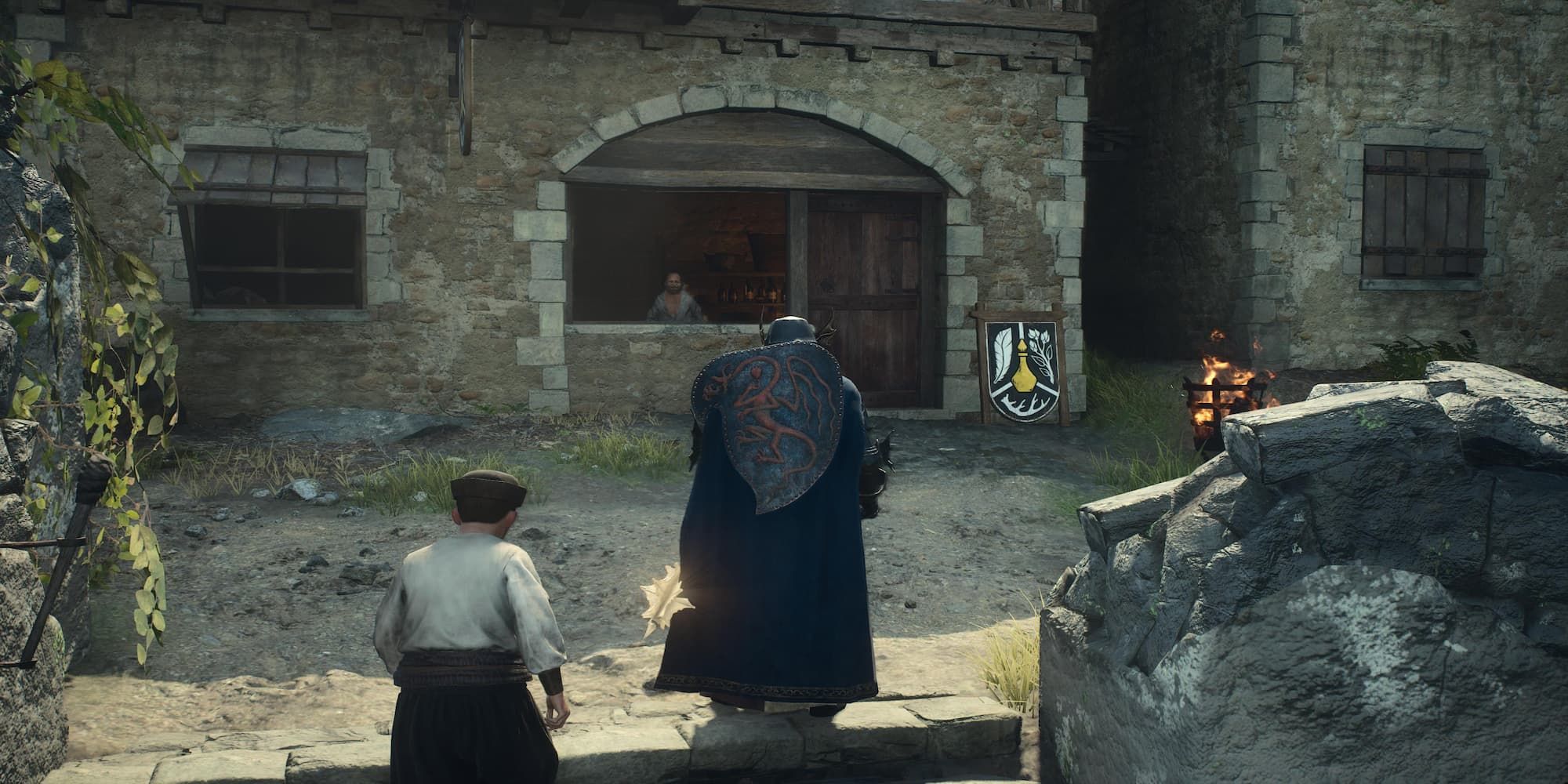 The Player Standing In Front Of The Apothecary In Checkpoint Rest Town 