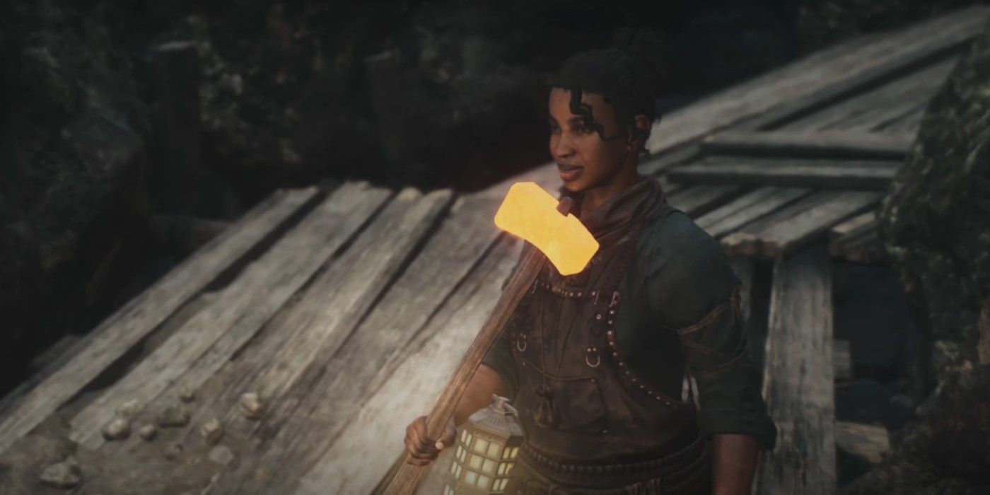 The Dragon's Dogma 2 character found Sara who was forging a warhammer.