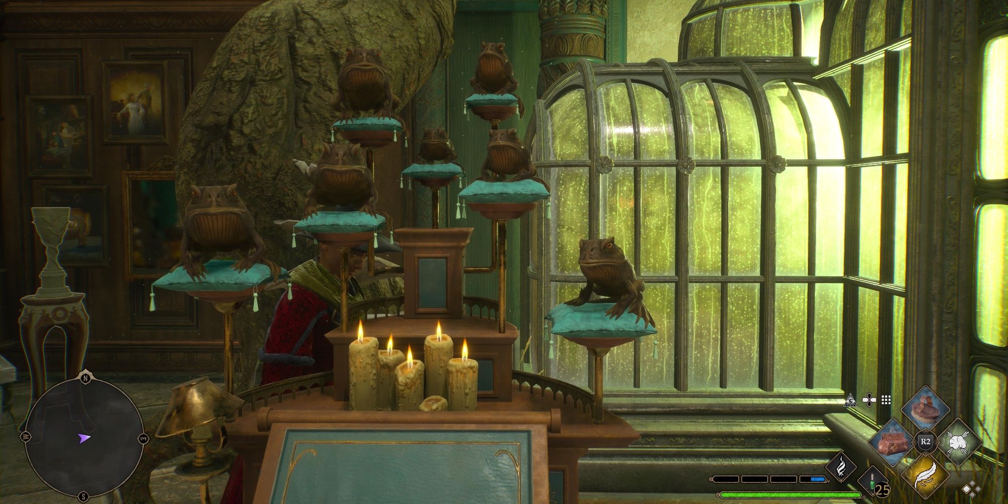 Player hiding behind their Frog choir stand