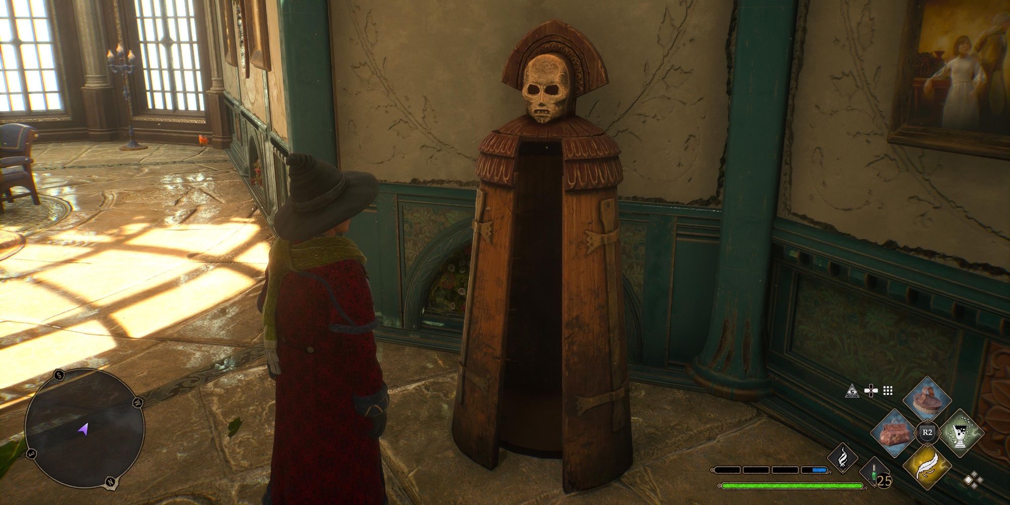 Player looking at a wooden maiden in their room of requirement