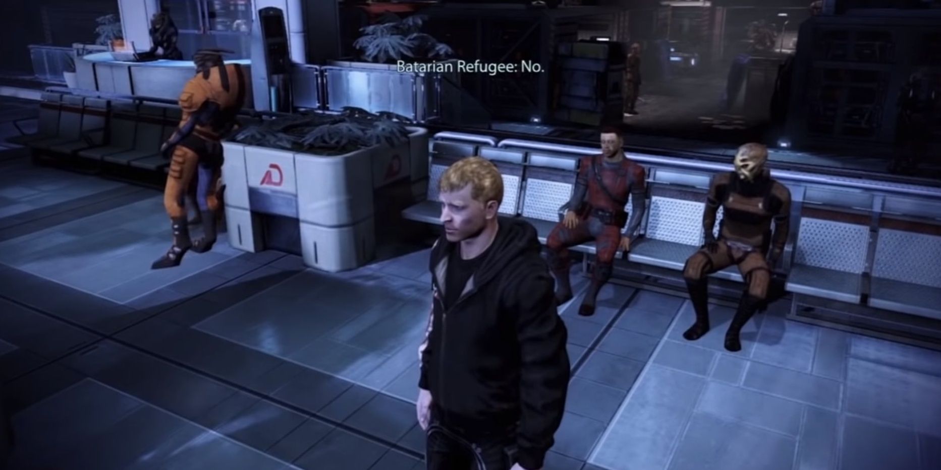 Commander Shepard overhears a Batarian in Mass Effect 