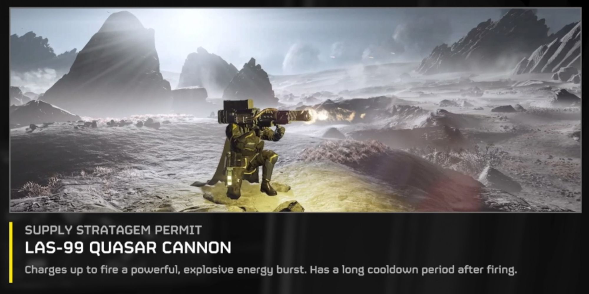 Quazar Cannon unlock screen in helldivers
