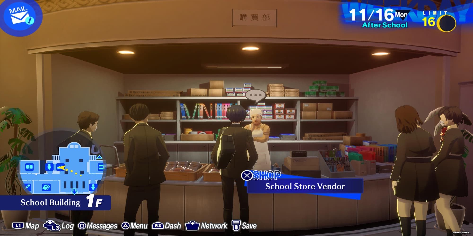The Player Interacting With The School Store Vendor 