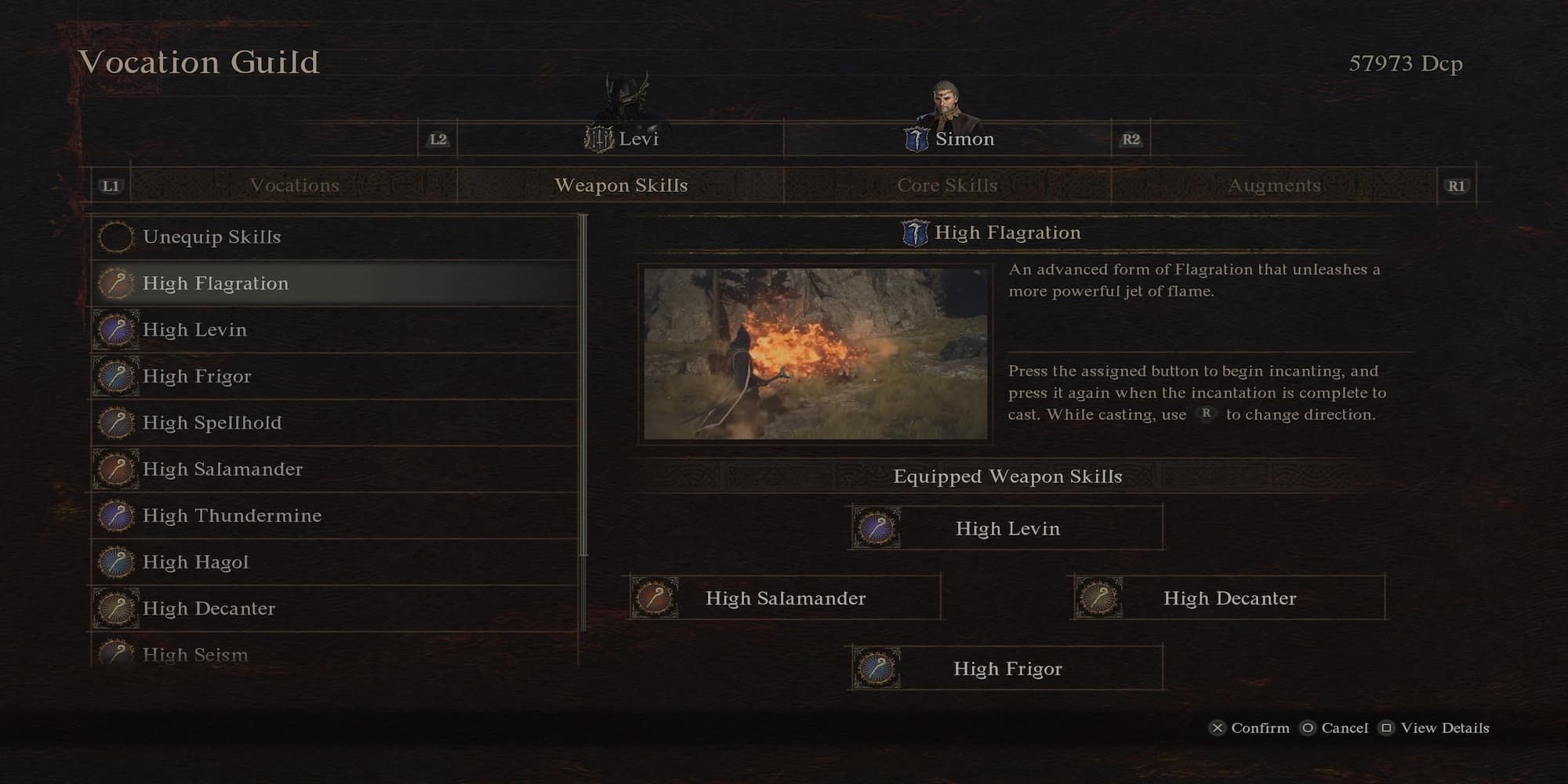 The High Flagration Spell In The Skill Menu 