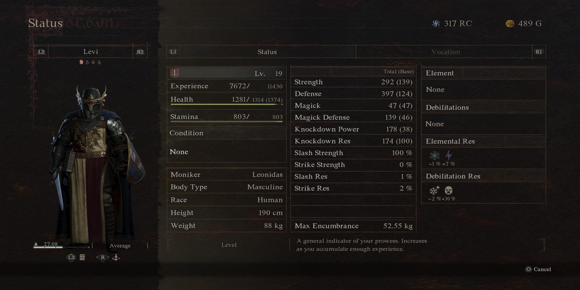 The Player Accessing Their Stats In The Menu 