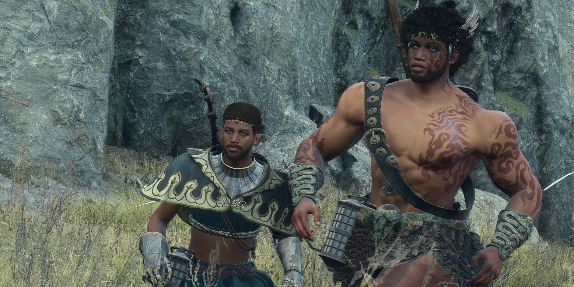 The Arisen and a shirtless Pawn run in Dragon's Dogma 2