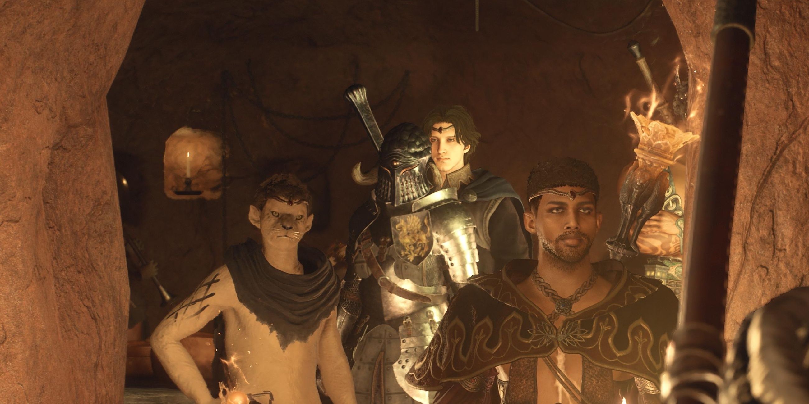 The Arisen and Pawns walk in a cave in Dragon's Dogma 2