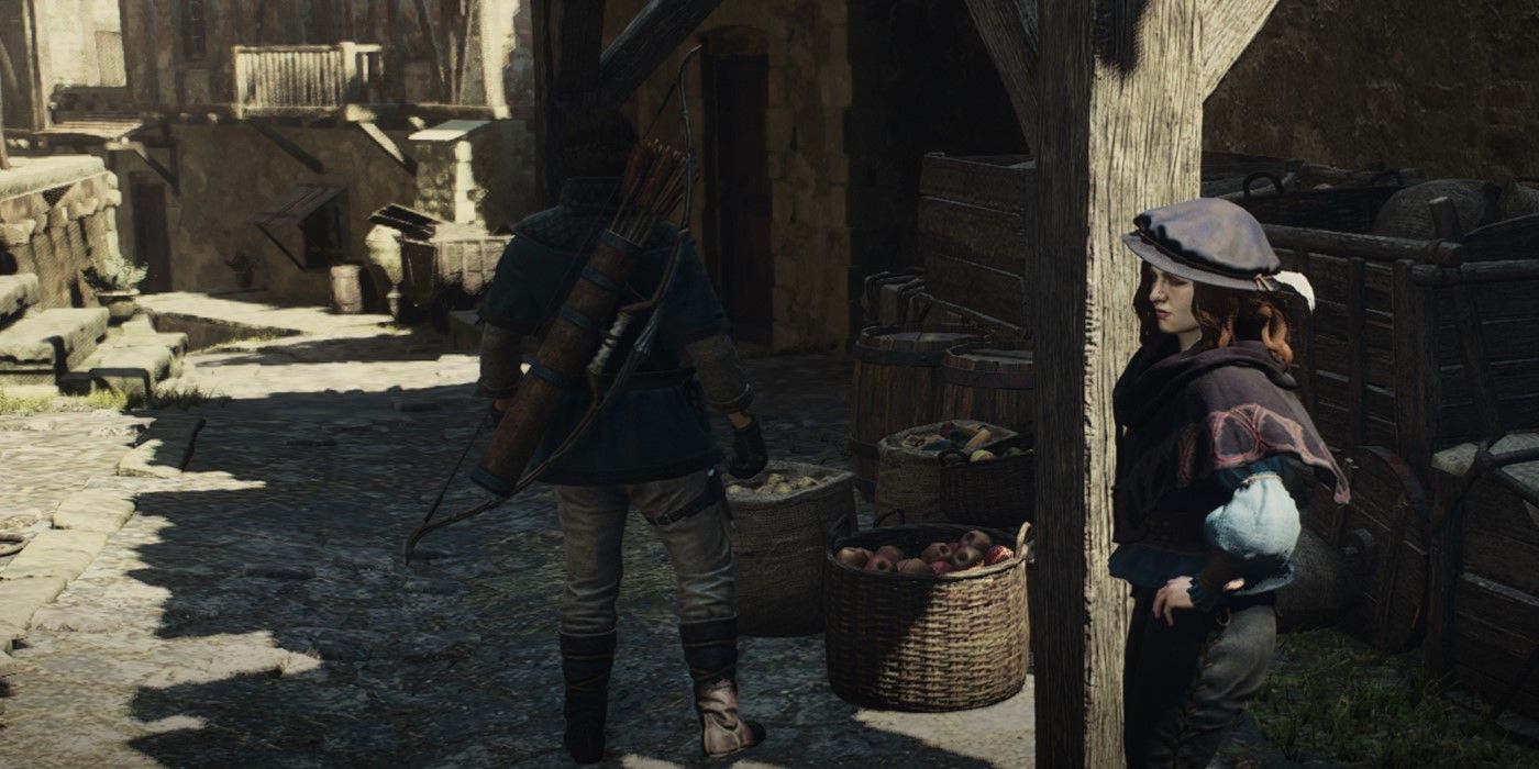 The Dragon's Dogma 2 character is receiving a random quest from Mildred in Vernworth.
