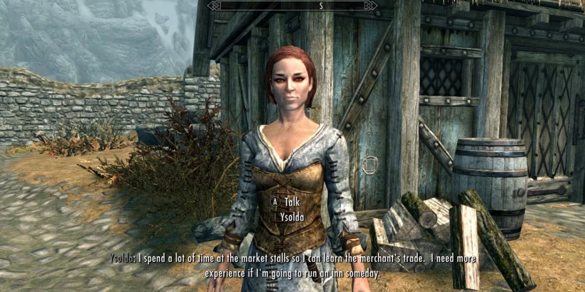 Player talking with Ysolda about her dream owning an inn