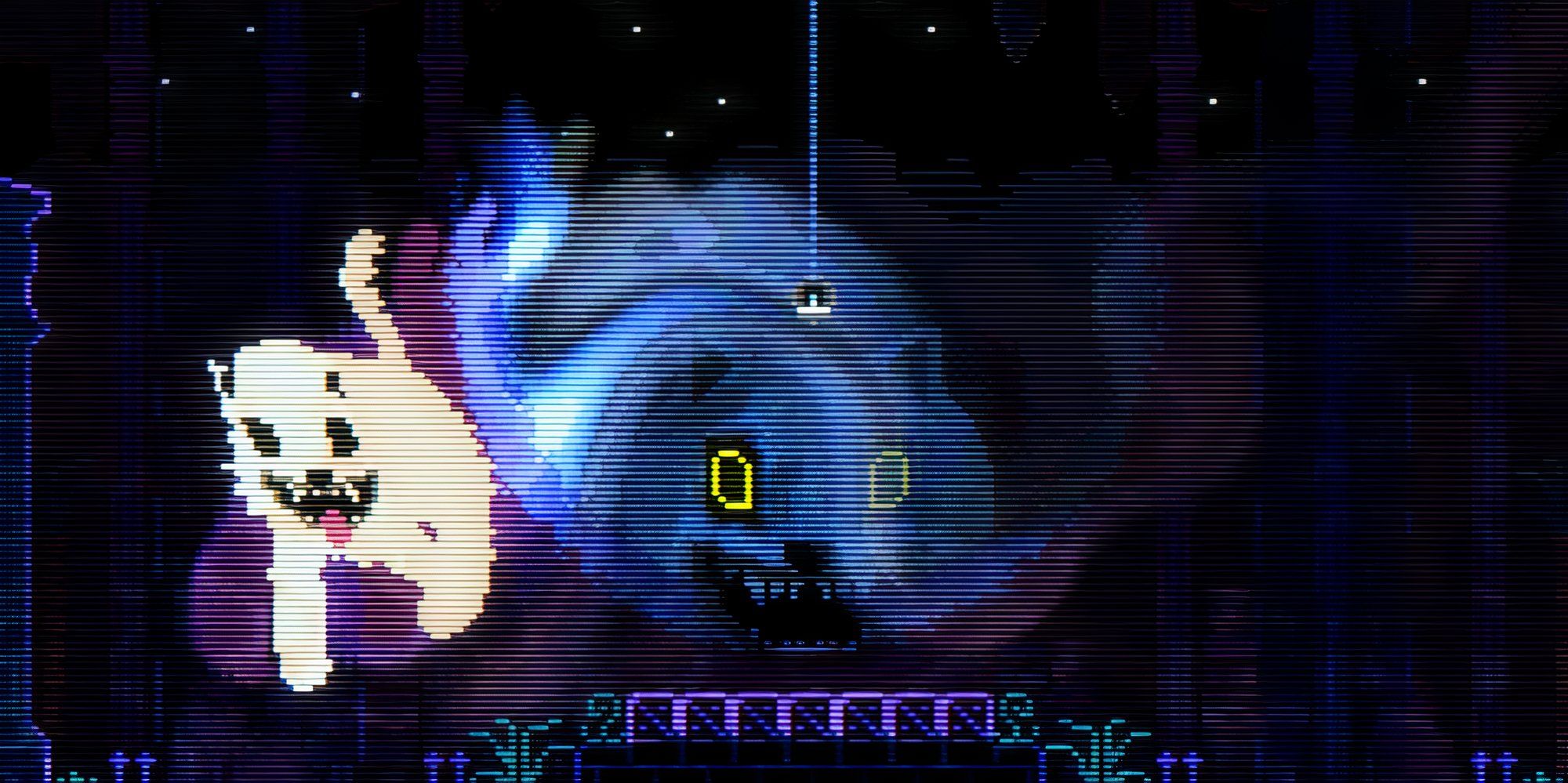 Still of the Ghost Dog floating across a level in Animal Well.