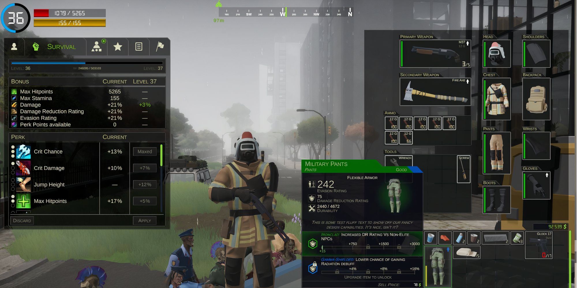 Still from Persist Online showing an equipped character and the HUD.