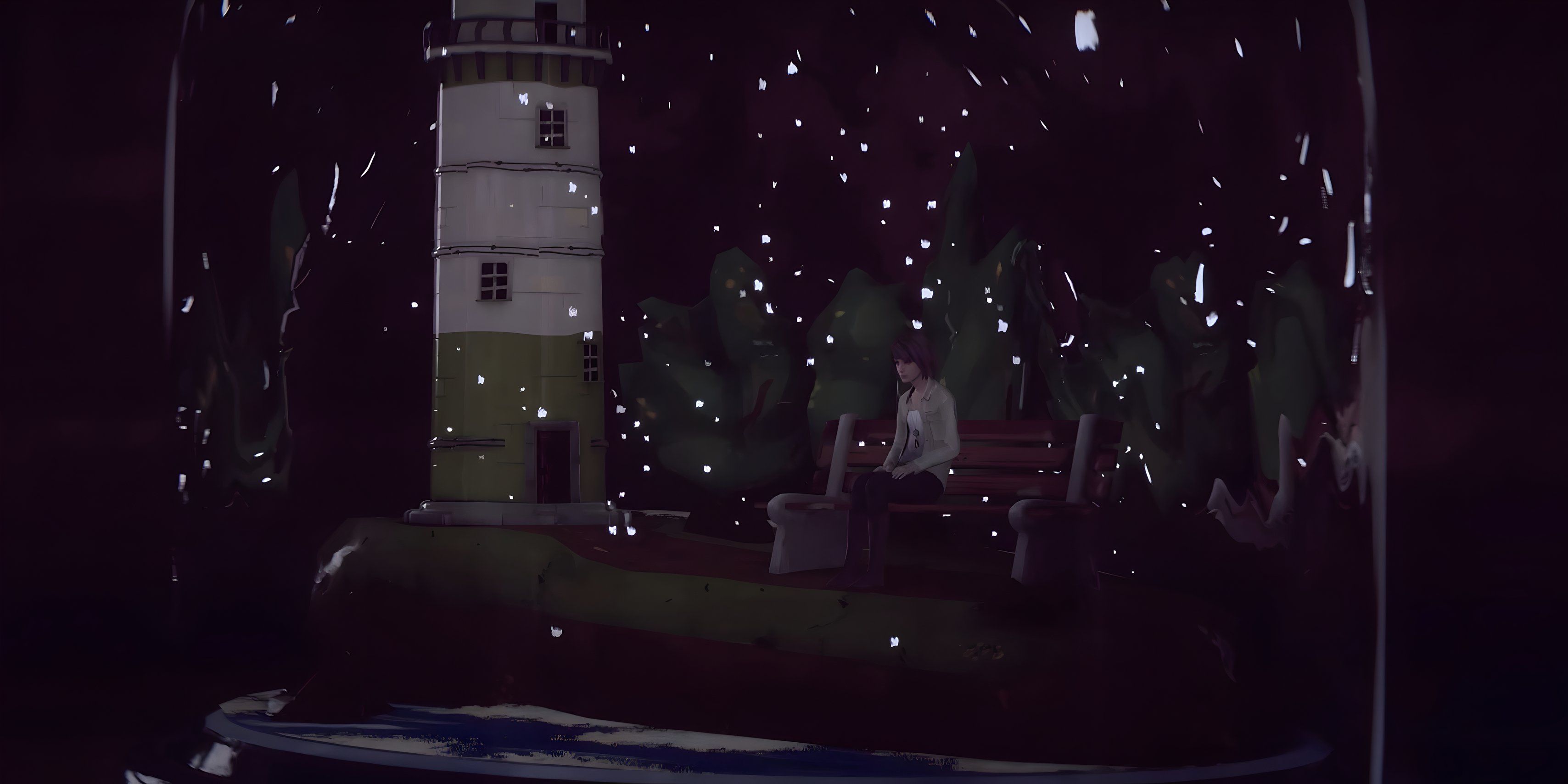 Life Is Strange's Max sits in a snow globe.