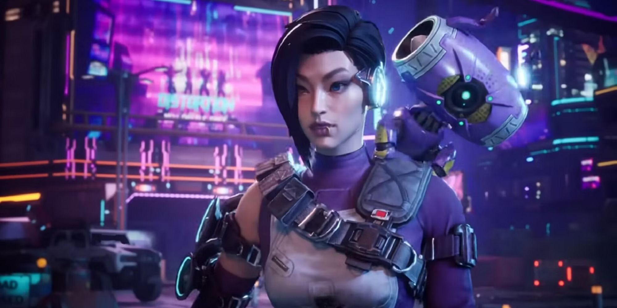 Apex Legends Rhapsody standing still with cyberpunk background