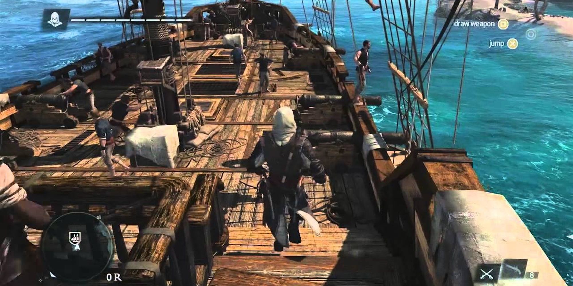 Assassin's Creed IV Black Flag running around a pirate ship