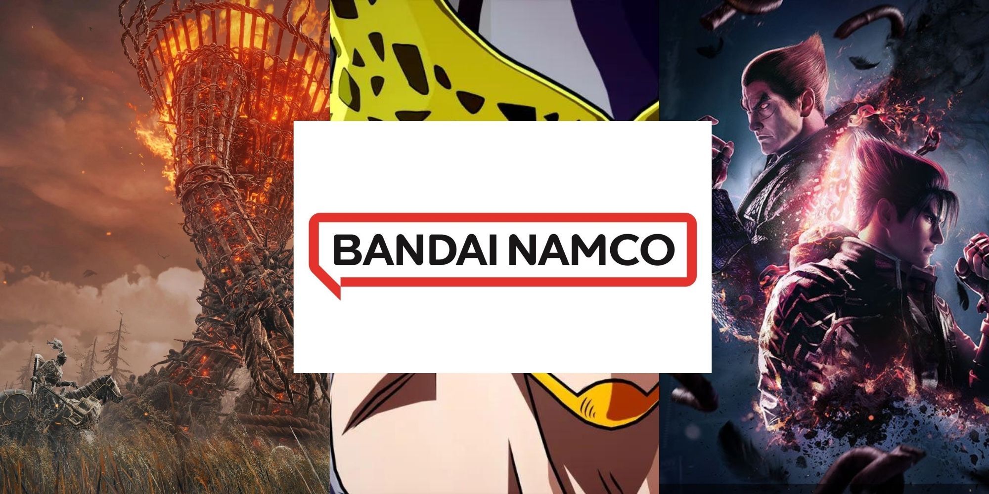 Bandai Namco company title over screenshots from Shadow of Erdtree, Tekken 8, and DragonBall Sparkling Zero