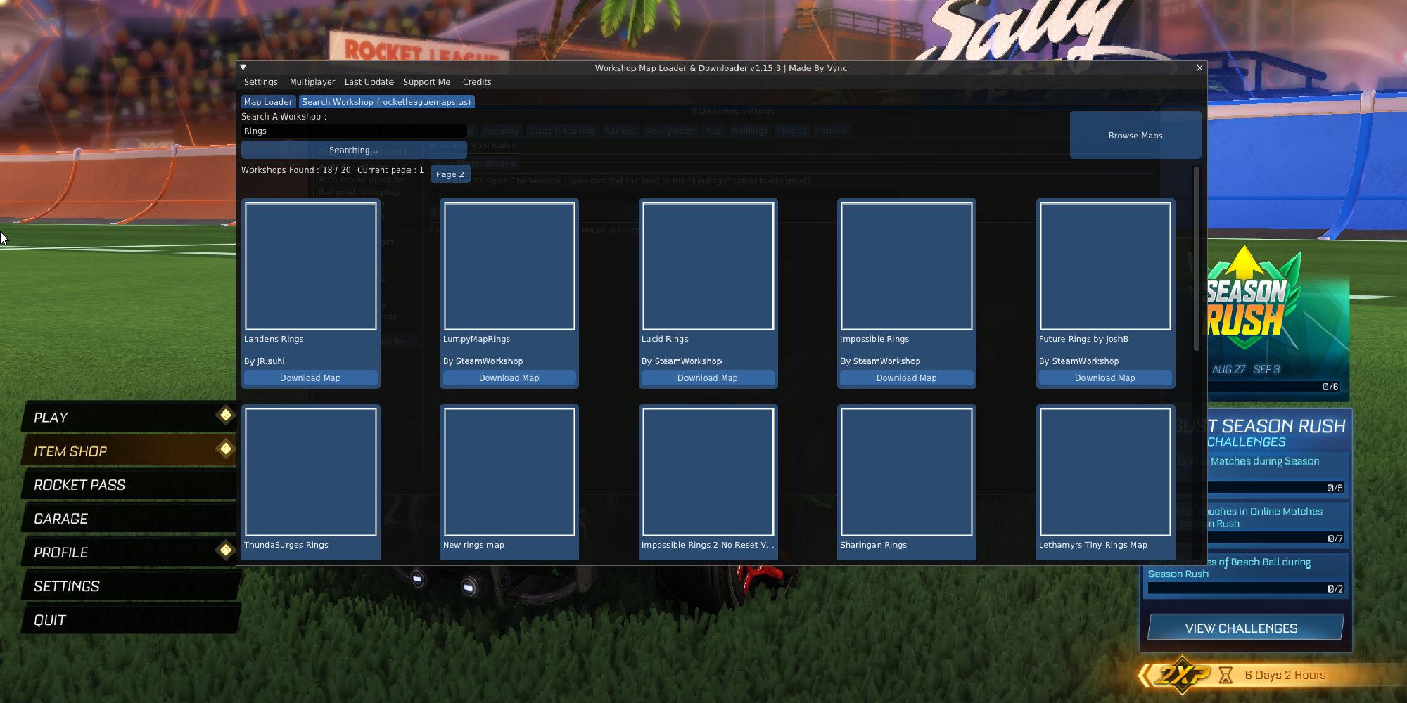 Bakkesmod Workshop Loader Plugin Map Menu in Rocket League