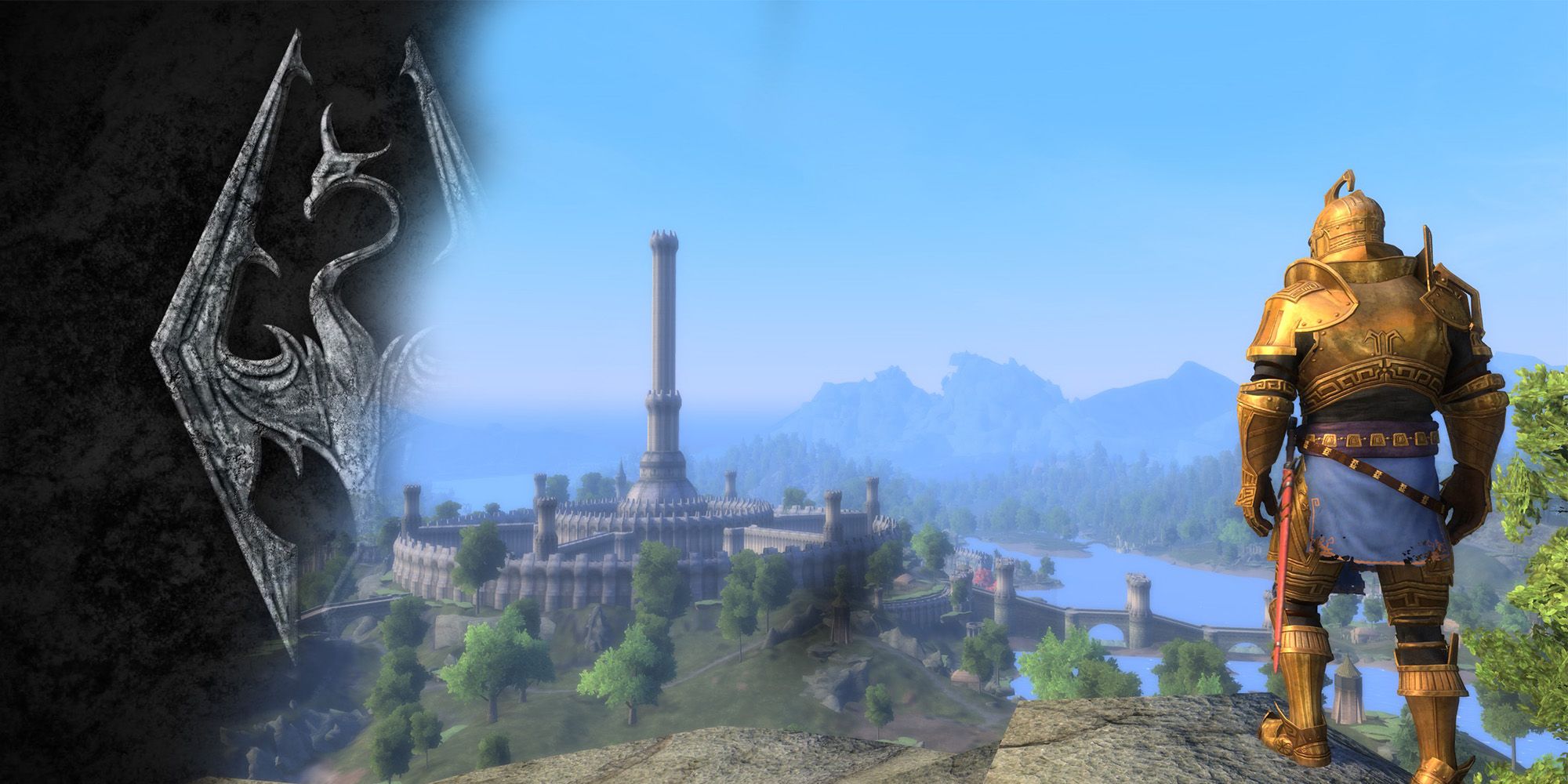 Skyrim Logo fades into Skyblivion character looking over city