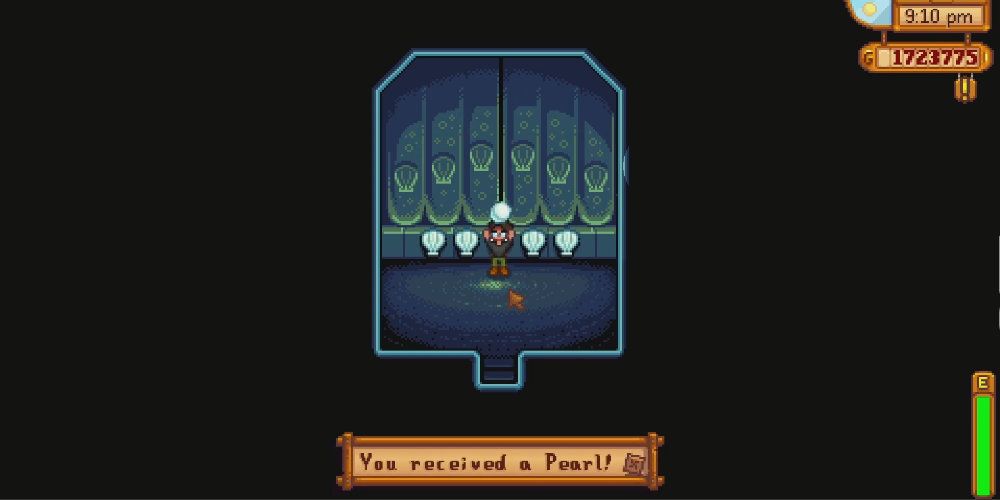 Farmer gets the Pearl in Stardew Valley.