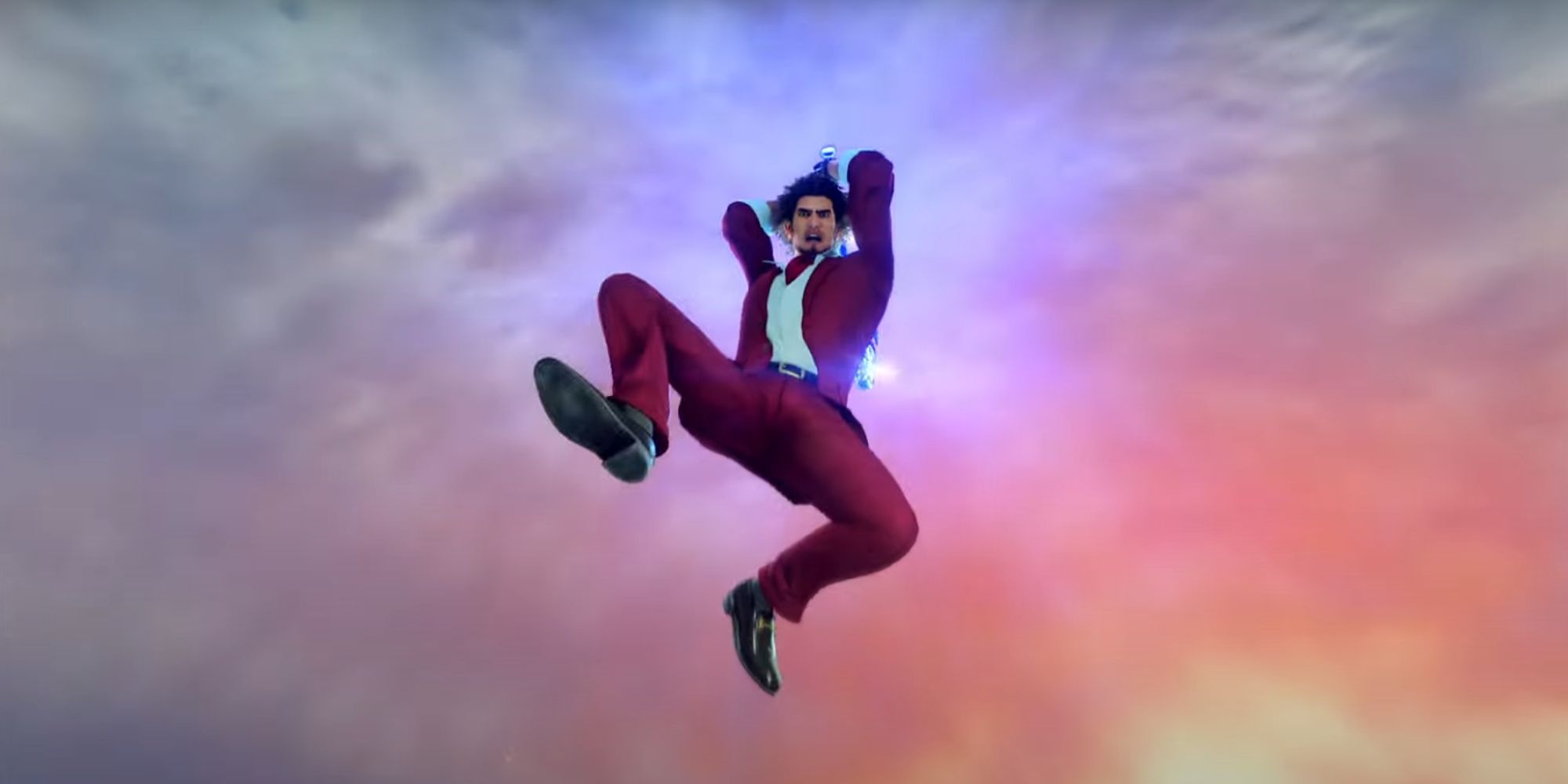 Ichiban Kasuga from Yakuza: Like A Dragon performing a jumping attack.