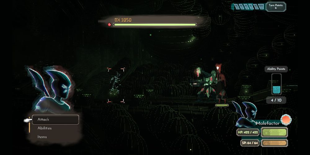 The Malefactor's tutorial combat in Beyond Galaxyland.