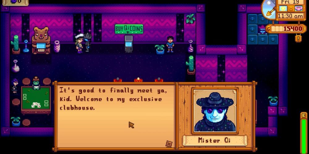 Talking to Mr Qi in Casino in Stardew Valley