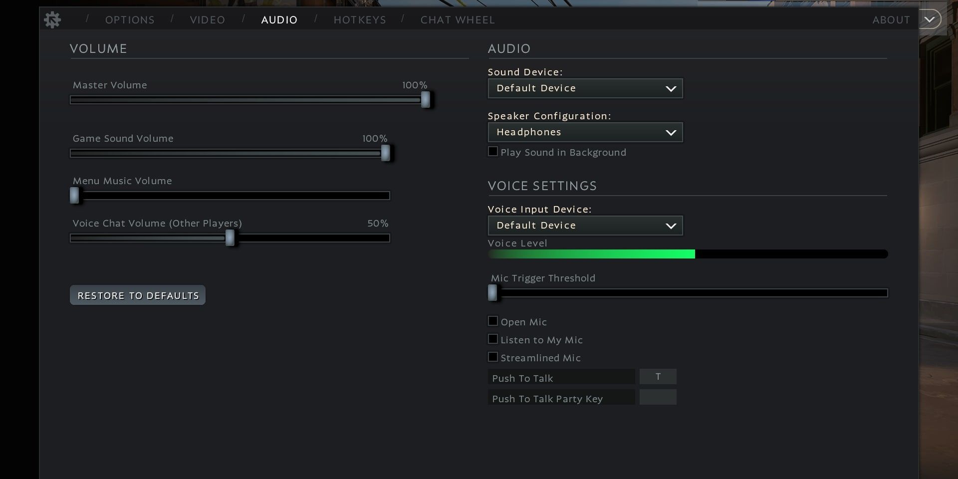 Screenshot of Audio Tab in Settings Deadlock