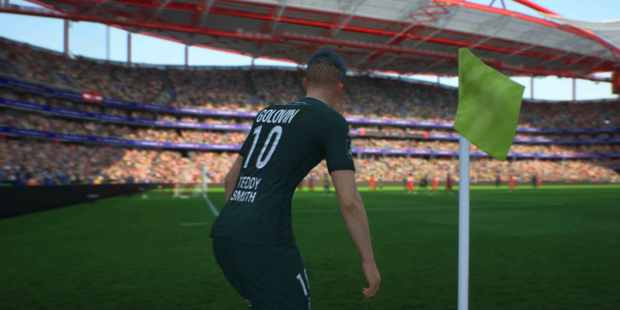 Aleksandr Golovin of Monaco prepares to take a corner kick in EA Sports FC 25