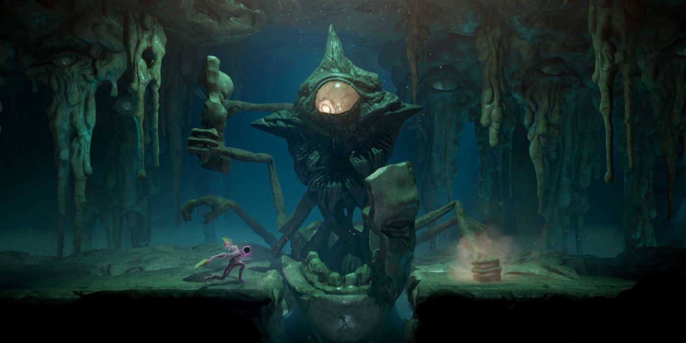 Screenshot of a multiarmed boss from GRIME