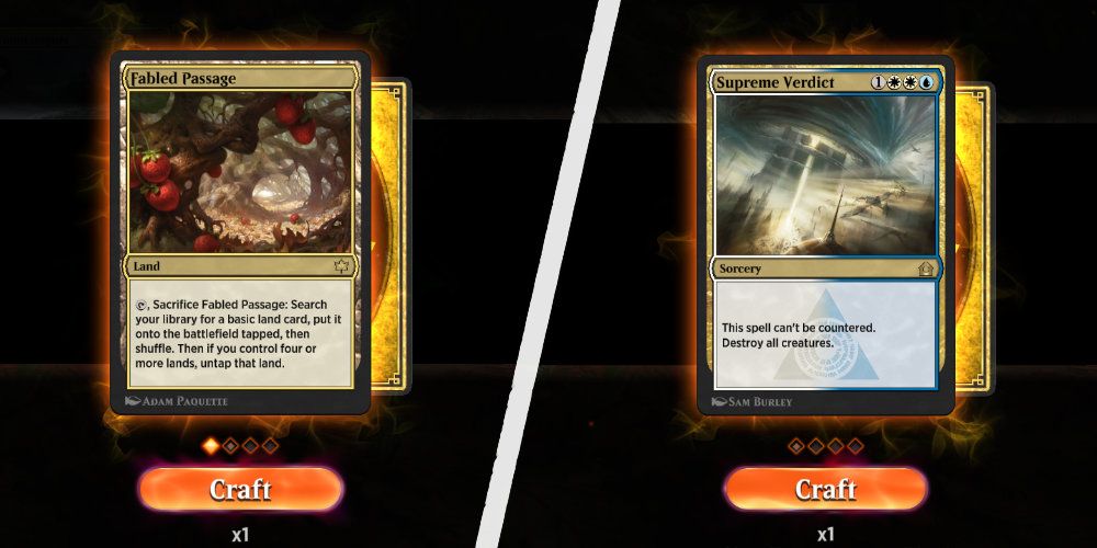 Using a Wildcard to craft removal or lands in Magic The Gathering: Arena.