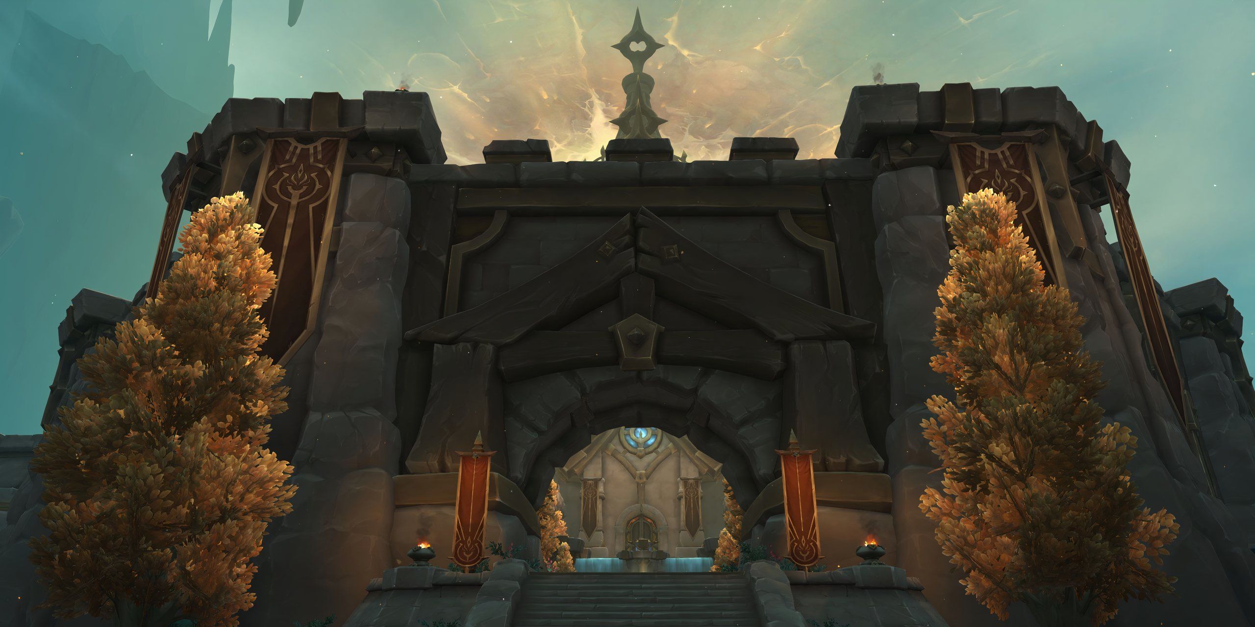 Priory of the Sacred Flame dungeon entrance with Beledar's light in the background