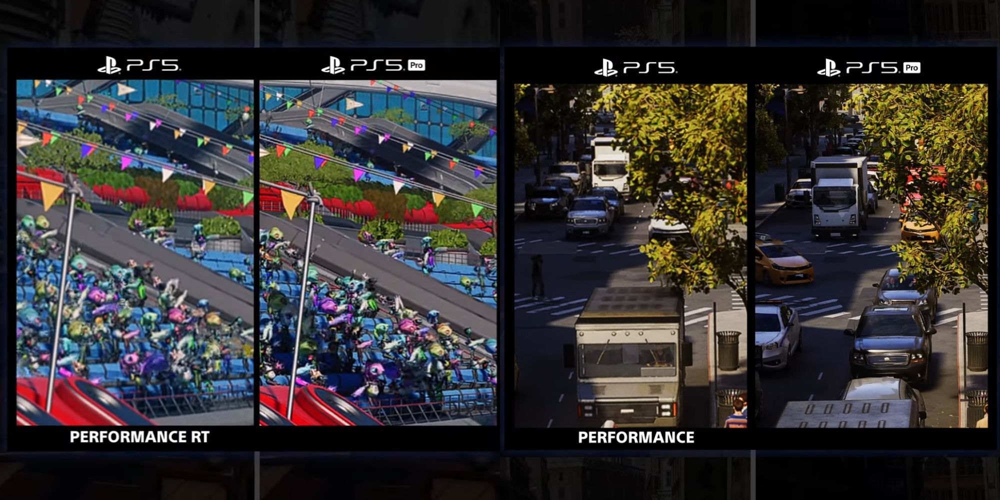 Comparisons shown within the latest PS5 Pro showcase of the differences between the base model and the Pro.