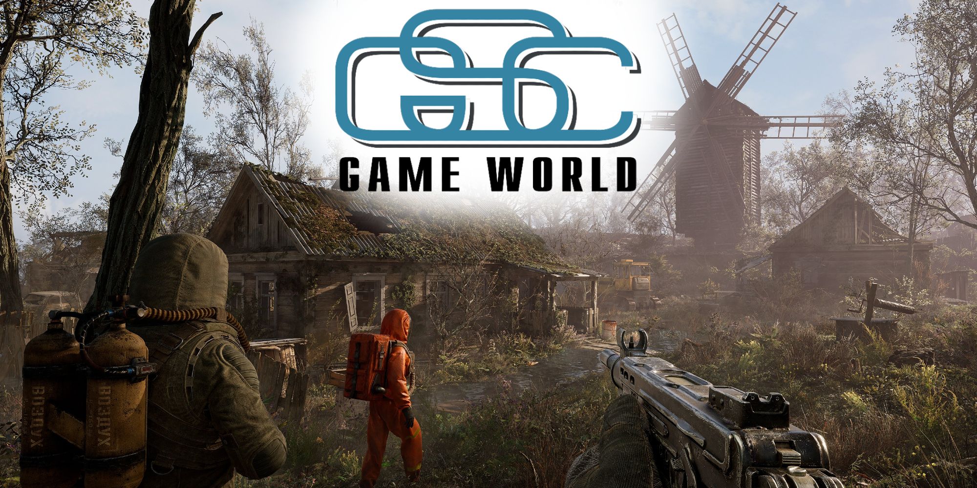 A screenshot of Stalker 2 gameplay with the logo for the developers GSC Game World